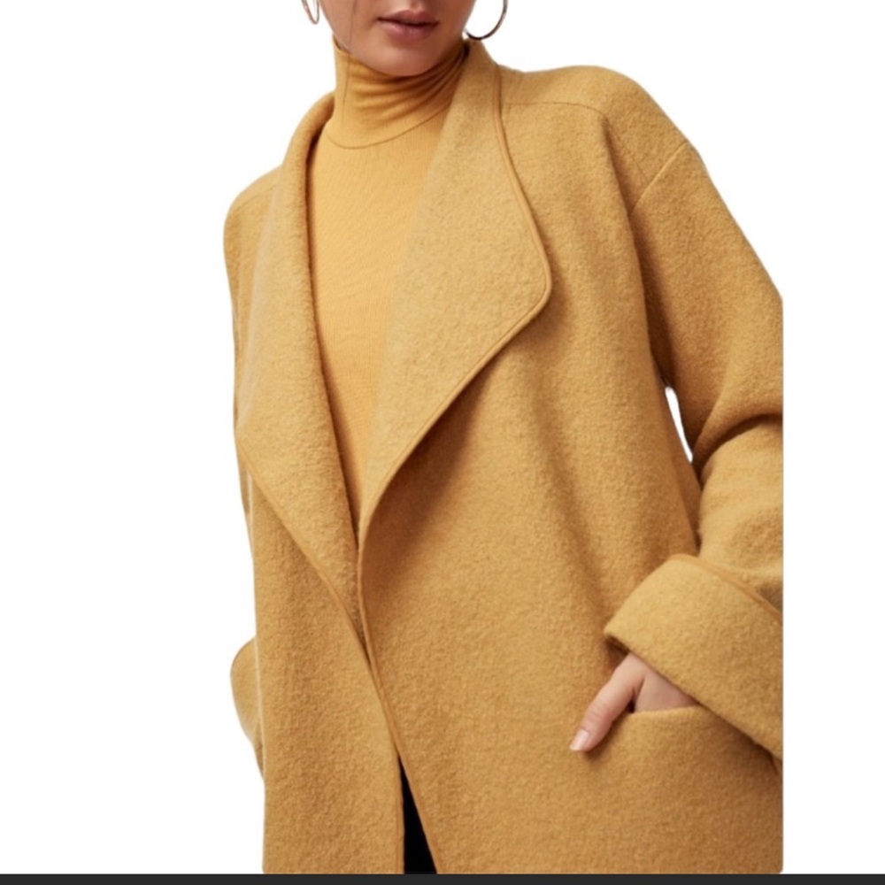 Aritzia Wilfred Wool Open Front Wide Sleeve Collared Coat In Gold - Picture 2 of 11